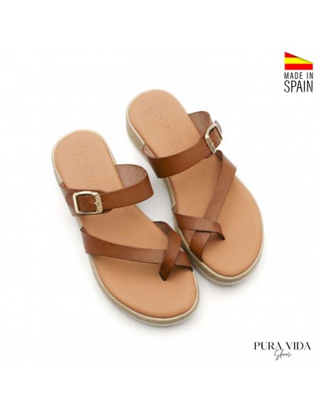 sandalia dedo piel camel artesanal