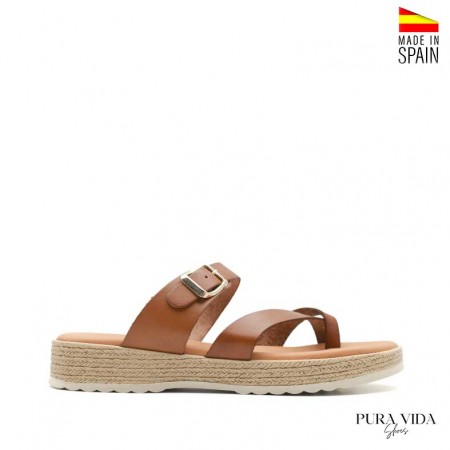 sandalias dedo piel mujer camel puravida