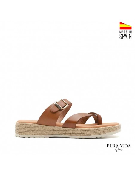 sandalias dedo piel mujer camel puravida