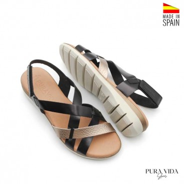 sandalias negras cuña baja de goma