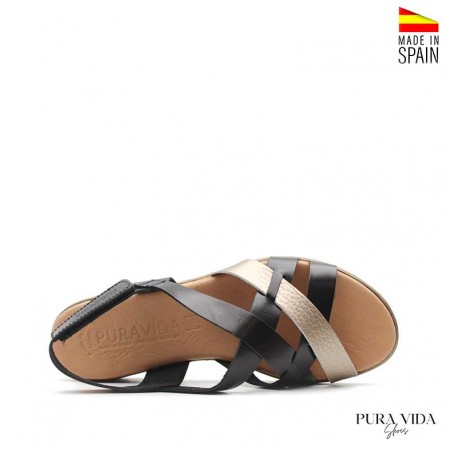 sandalia mujer negra tiras cruzadas