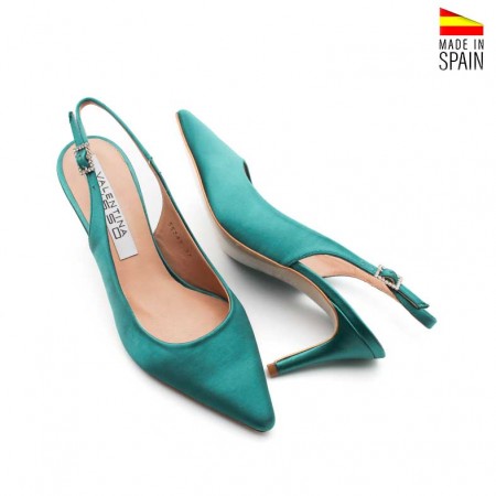 Zapato de fiesta turquesa con hebilla strass