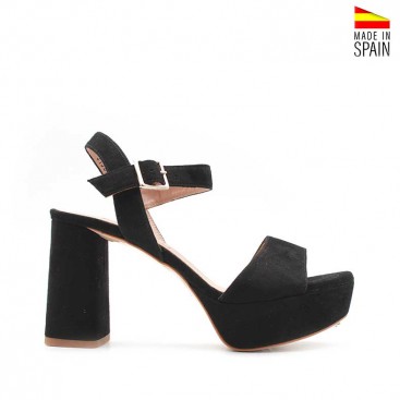 sandalia plataforma serraje negro tacon ancho