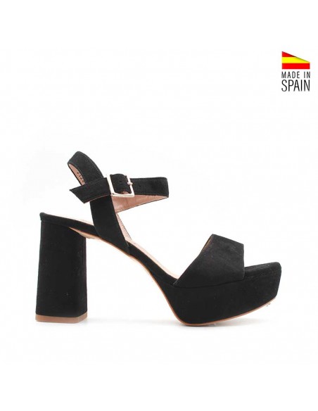 sandalia plataforma serraje negro tacon ancho