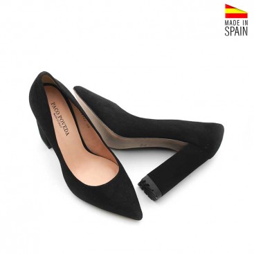 zapato salon negro tacon alto ancho