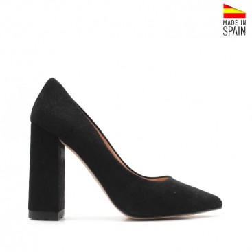 zapato tacon ancho negro piel serraje