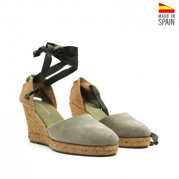 alpargatas de esparto verde caqui con cintas