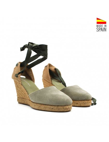 alpargatas de esparto verde caqui con cintas