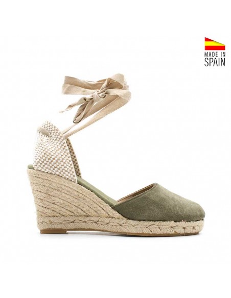 alpargatas verde caqui con cintas beige