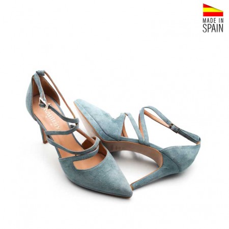 Zapato celeste serraje tiras empeine