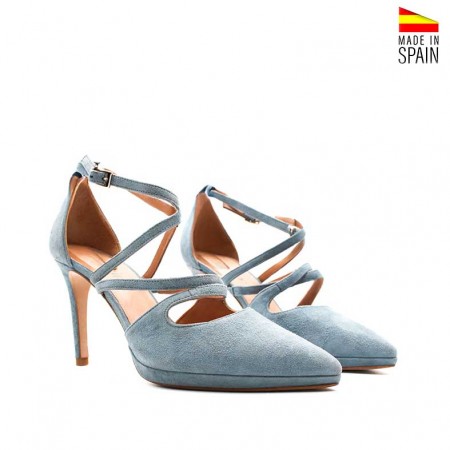Zapato celeste serraje tiras empeine
