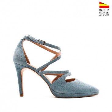 Zapato celeste serraje tiras empeine