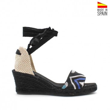 sandalias cuña esparto mujer negras