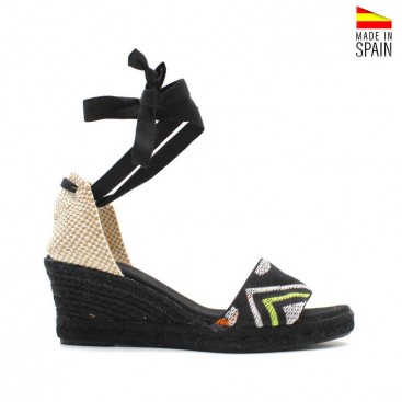 sandalias mujer cuña esparto con diseño tribal