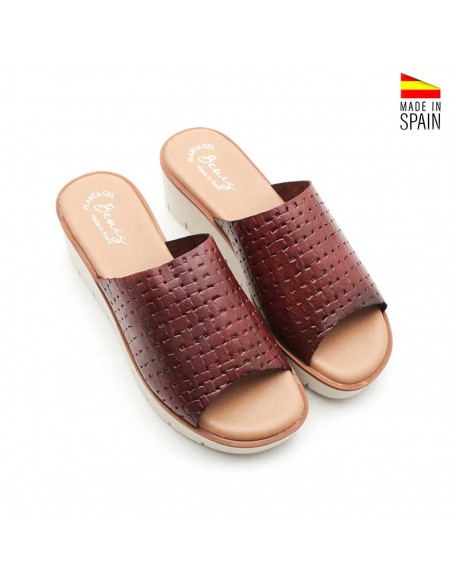 mules cuña mujer destalonados de piel