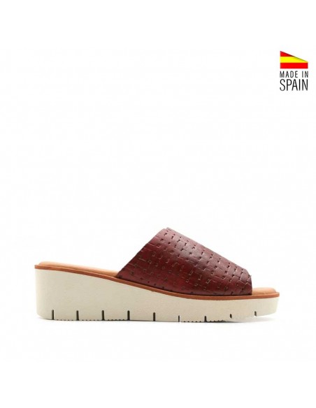 mules cuña mujer de piel burdeos