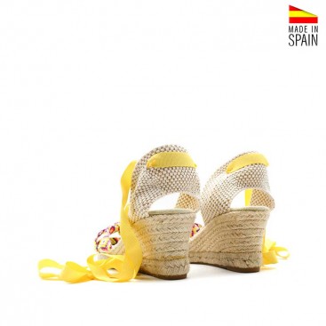 sandalia cuña amarilla de esparto natural