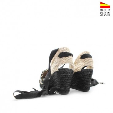 sandalia boho cuña con cintas al tobillo