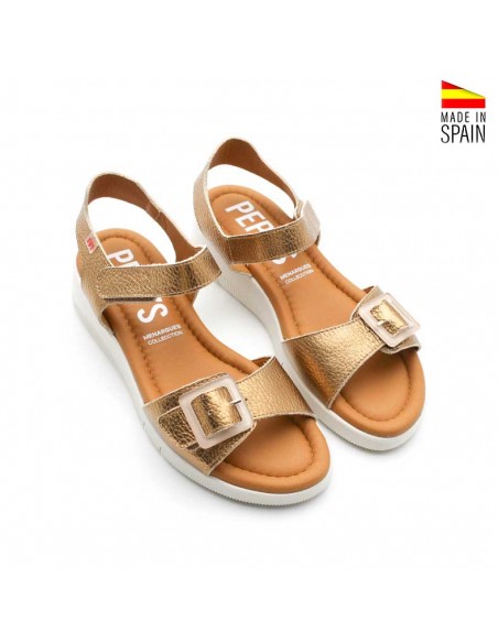 sandalias cuña baja bronce