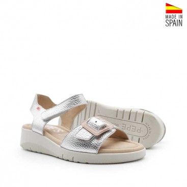 sandalias plata cuña con velcro