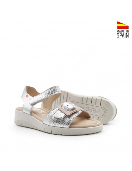 sandalias plata cuña con velcro