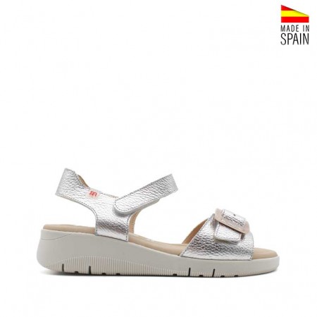 sandalias plata cuña de piel