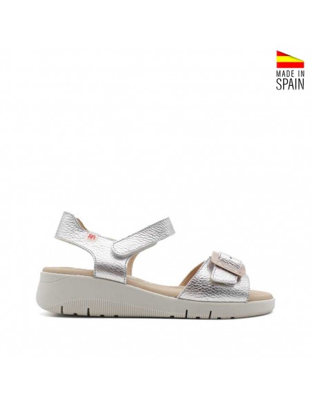 sandalias plata cuña de piel