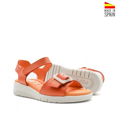 sandalia cuña baja naranja