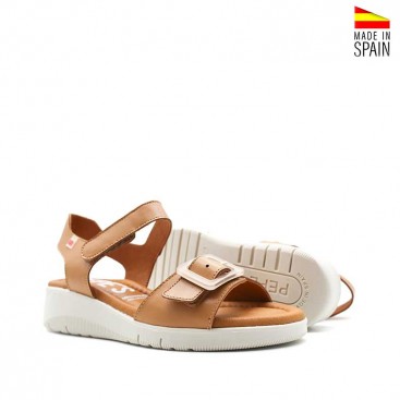 sandalias cuero cuña con velcro