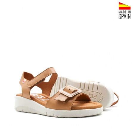 sandalias cuero cuña con velcro