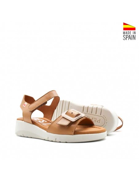 sandalias cuero cuña con velcro