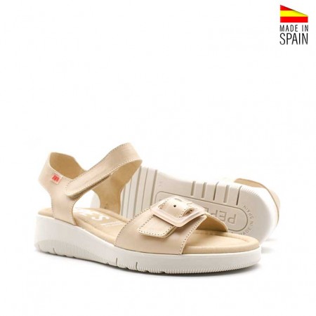 sandalias cuña color beige con velcro