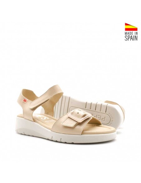 sandalias cuña color beige con velcro