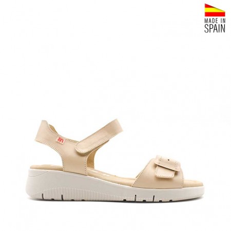 sandalias cuña color beige de piel