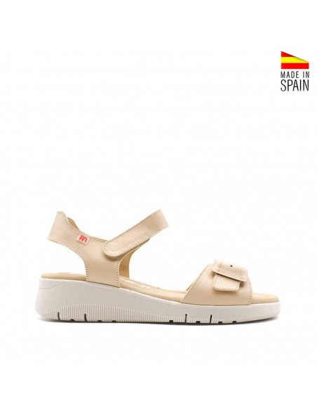 sandalias cuña color beige de piel