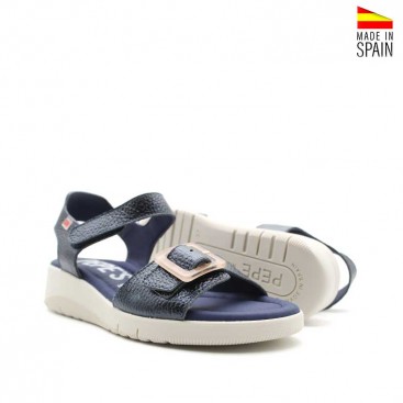 sandalias azul marino cuña con velcro