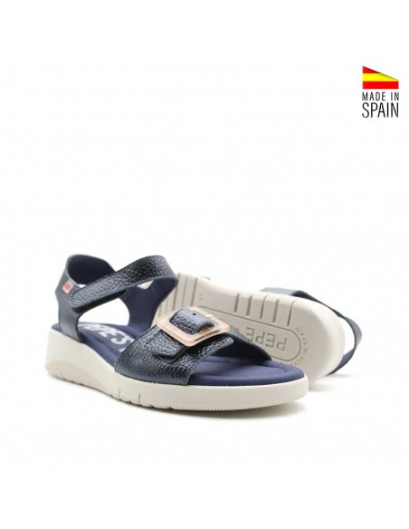sandalias azul marino cuña con velcro
