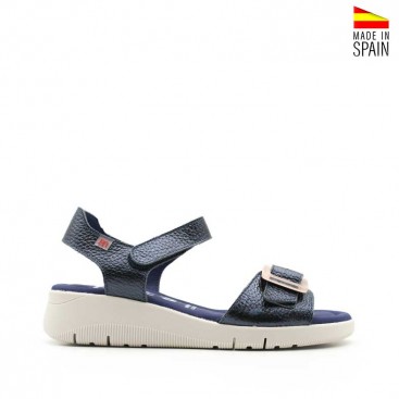 sandalias azul marino cuña de piel