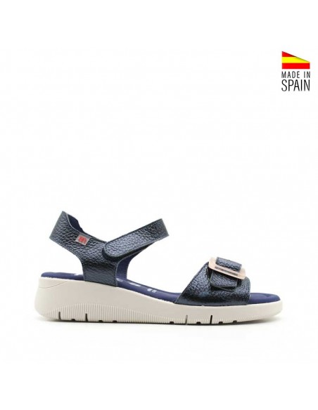 sandalias azul marino cuña de piel