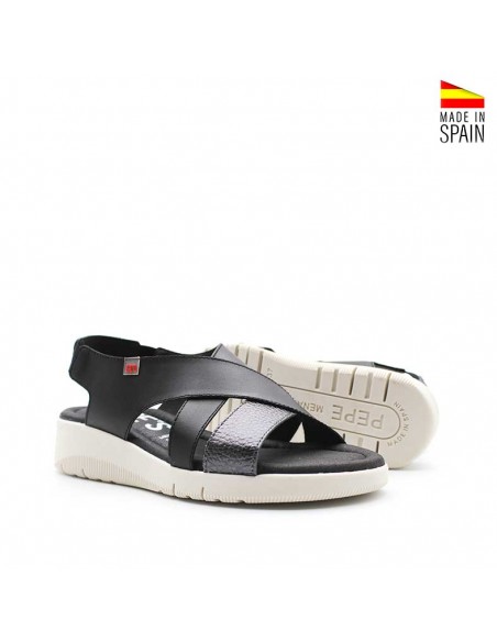 sandalia negra cuña baja mujer