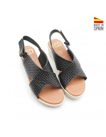 cuñas negras piel para mujer