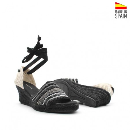 Sandalias de cuña negras artesanales