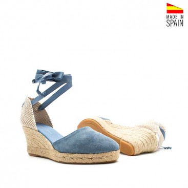 alpargata de esparto azul con cintas