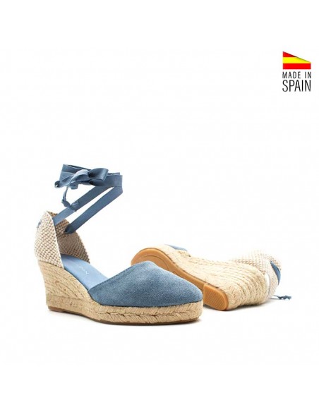 alpargata de esparto azul con cintas