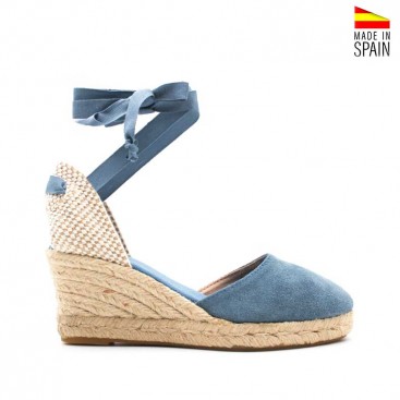 alpargatas azules de cuña en serraje