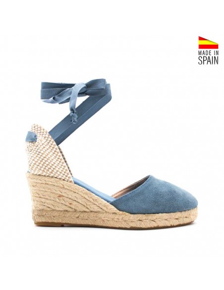 alpargatas azules de cuña en serraje