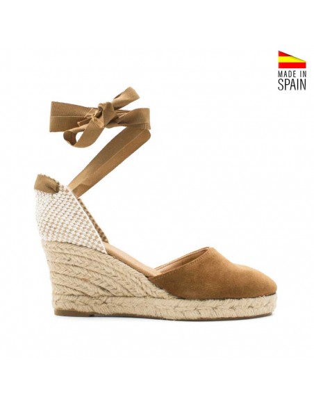 alpargatas marrones de cuña en serraje