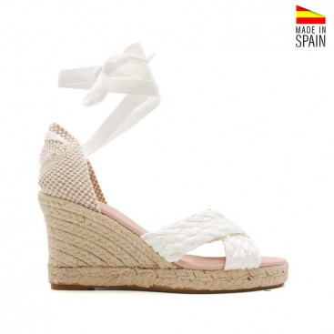sandalia rafia plataforma blanca con cuña