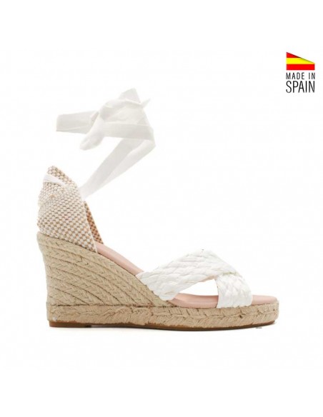 sandalia rafia plataforma blanca con cuña