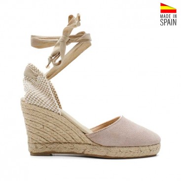 cuñas de esparto en serraje rosa palo